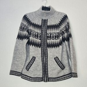 Alpaca Connection S Gray Full Zip‎ Knit Mockneck Sweater Alpaca Print
